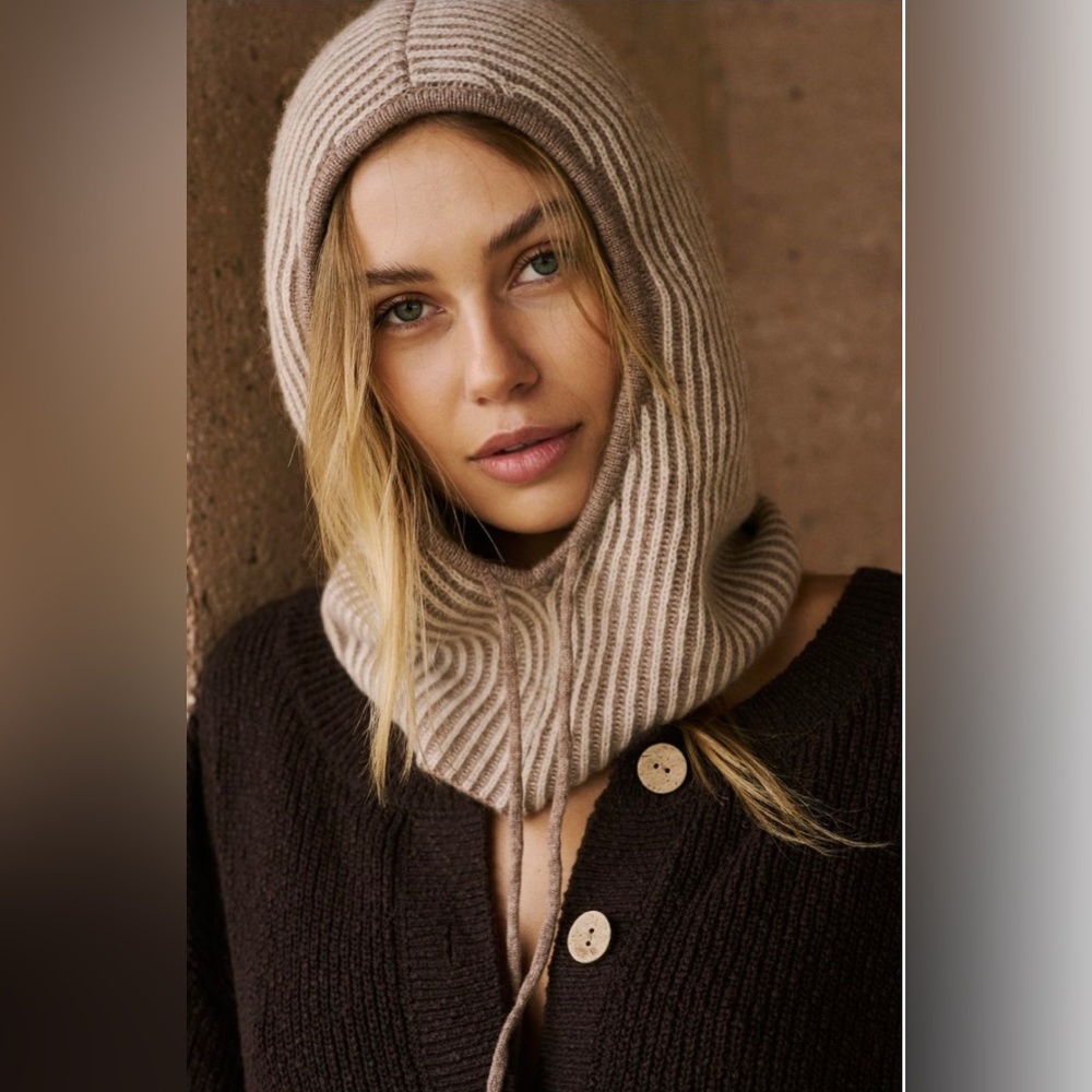 Free People Two Tone Recycled Cashmere Balaclava Black NWT